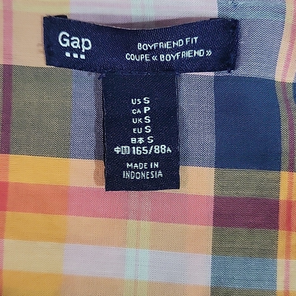 GAP Multicolor Plaid Boyfriend Shirt, 100% Cotton, Size S - Picture 2 of 3